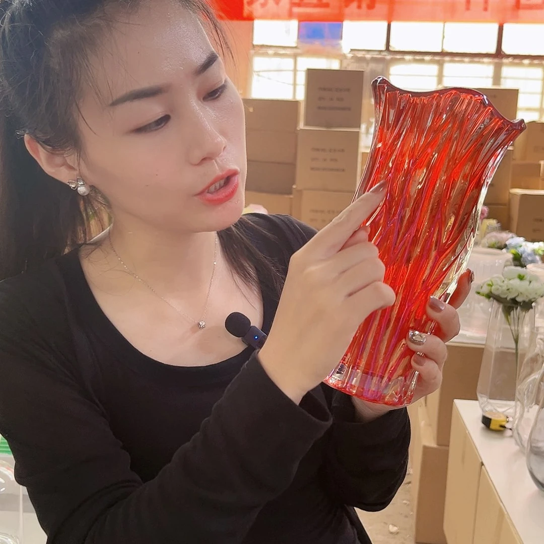 红色彩外贸尾单玻璃花瓶
