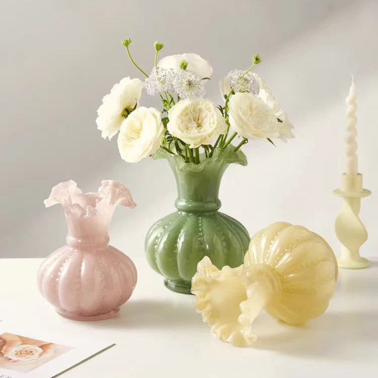 中古芬顿花瓶摆件客厅水养插鲜花高级感轻奢玻璃粉色创意简约花瓶