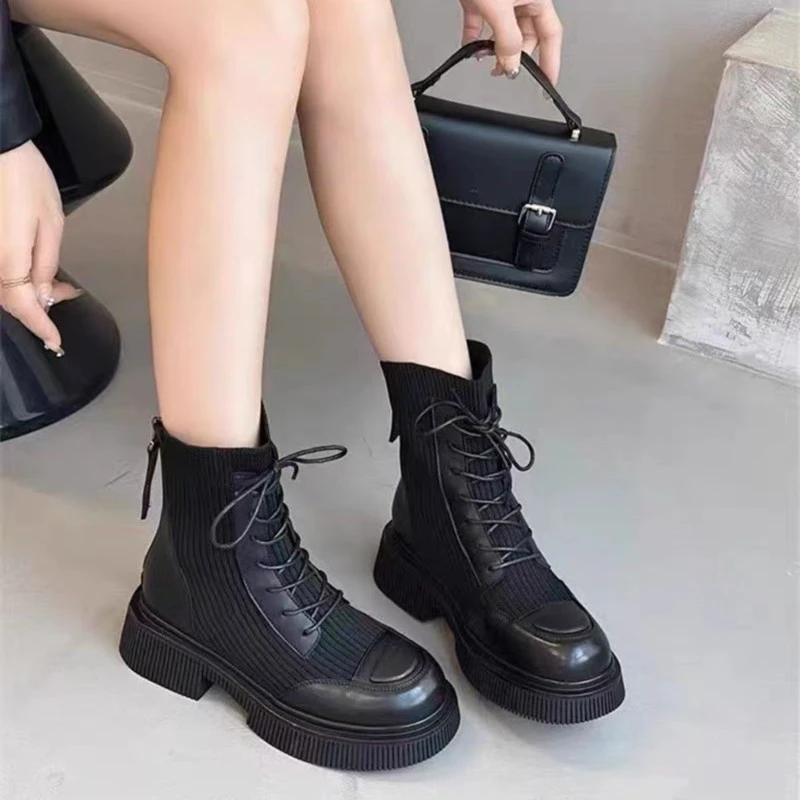 冬季新款时尚百搭潮流厚底女士马丁靴06195【四季款】