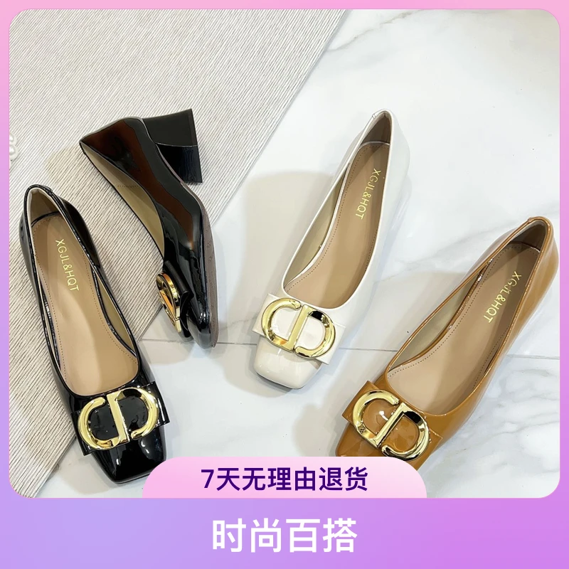 【新款上新】时尚百搭气质方头浅口粗跟低跟单鞋D3602