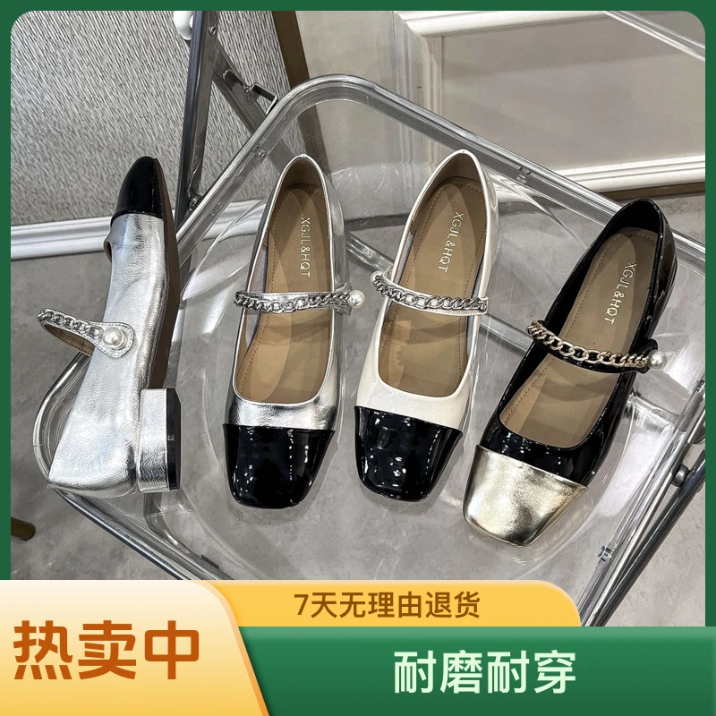 新款上新时尚百搭法式复古平底方头浅口玛丽珍鞋D5601