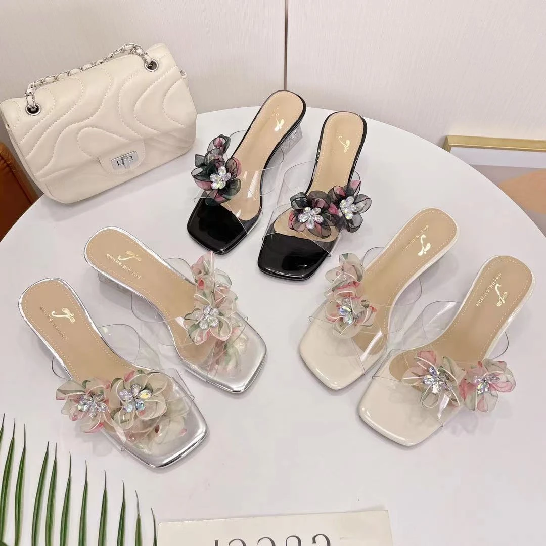 {水中牡丹}夏季新款网红百搭外穿露趾仙女风中跟一字拖M242748