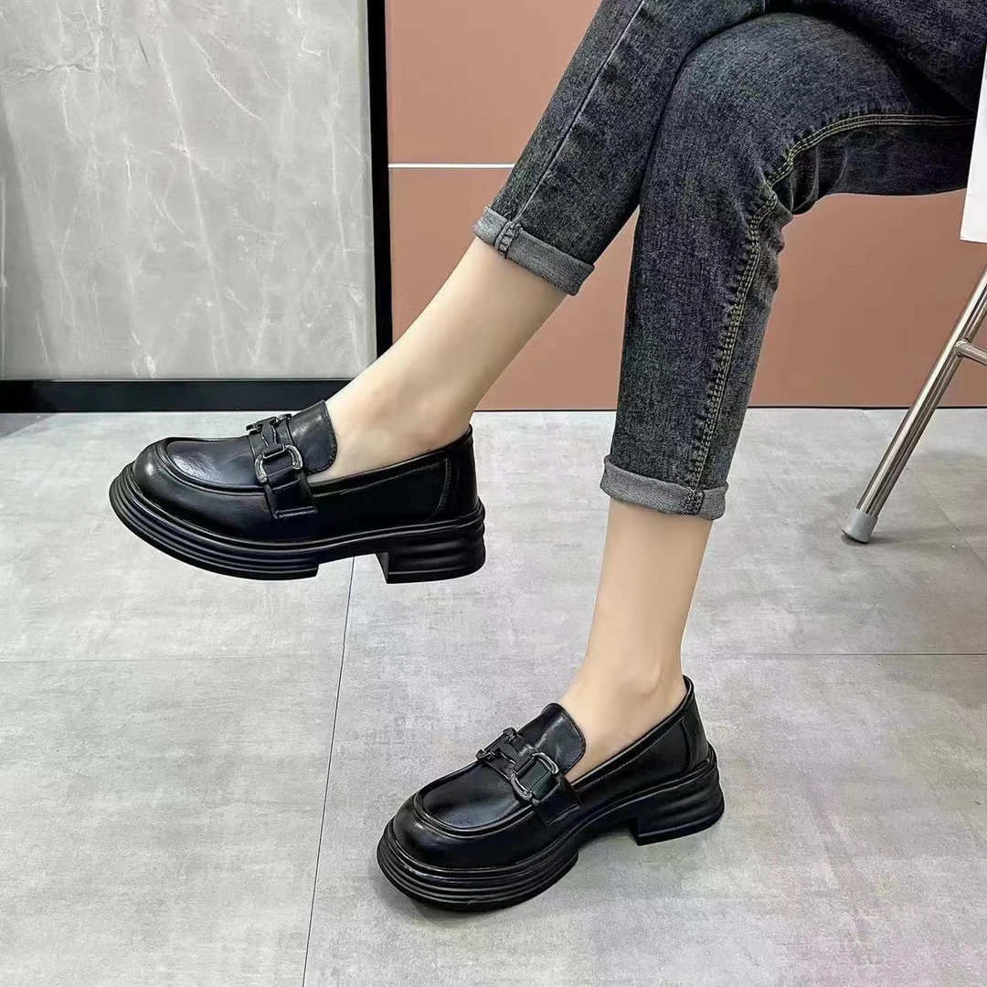 秋季英伦风小皮鞋日系百搭休闲厚底乐福鞋D7702