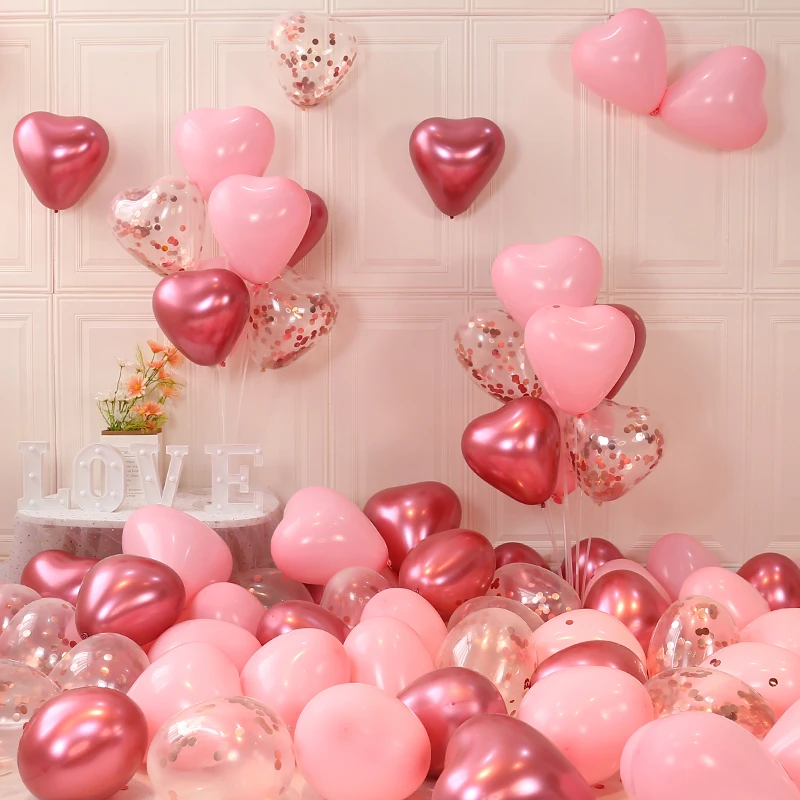 结婚爱心气球婚房婚礼装饰粉色心形520求婚订婚场景布置婚庆浪漫