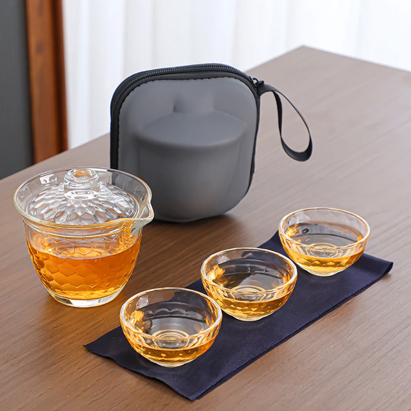 泡茶壶便携式玻璃一壶三杯户外便携旅行茶具随身轻奢旅行套装茶具