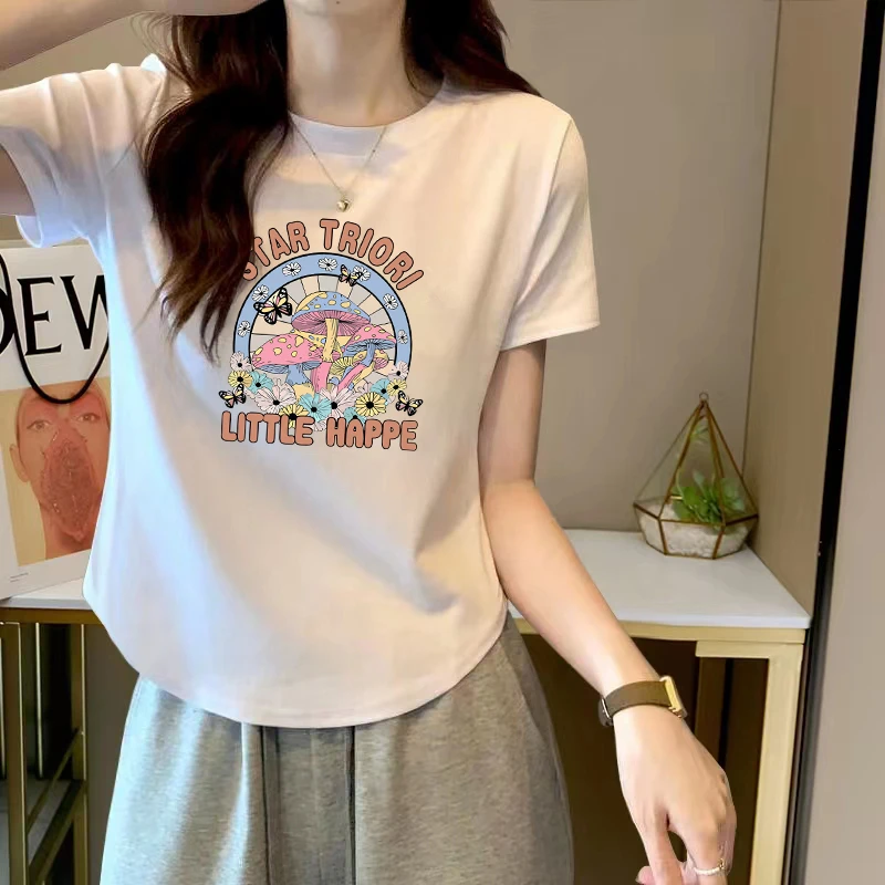 大码胖mm设计感圆弧下摆修身显瘦T恤女夏季韩版简约正肩圆领上衣