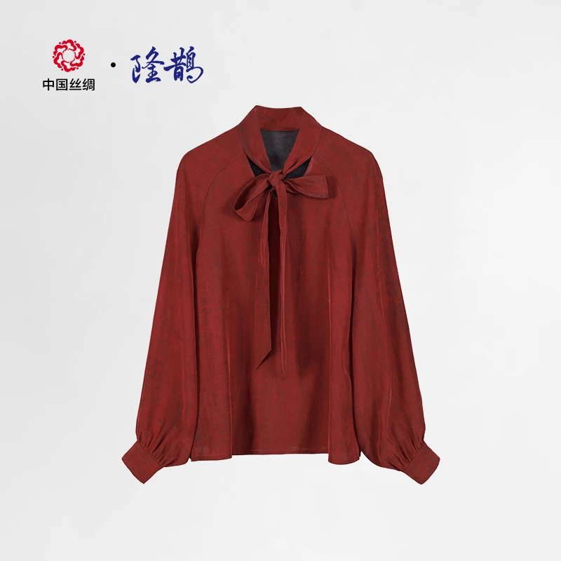 中国丝绸香云纱国风气质上衣红色显瘦减龄套头打底衫【红色素绉缎】