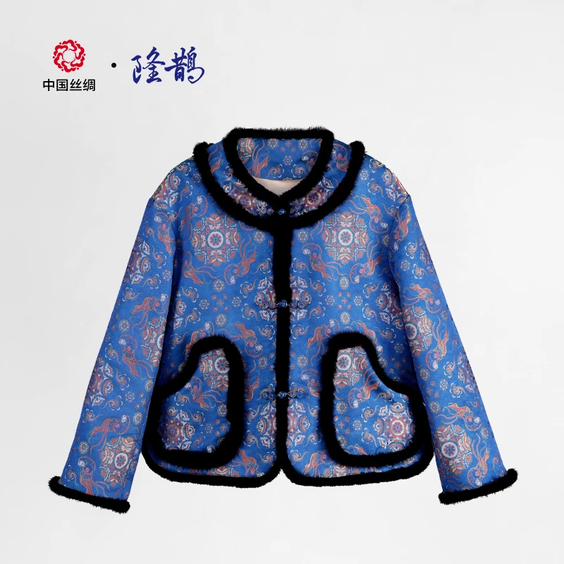 中国丝绸宋锦【福禄双至 蓝色】隆鹊中式时尚通勤冬季正品女装上衣