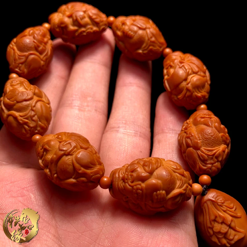 八宝财神橄榄核手串男款盘玩八大财神男士精雕纯手工雕刻文玩核雕