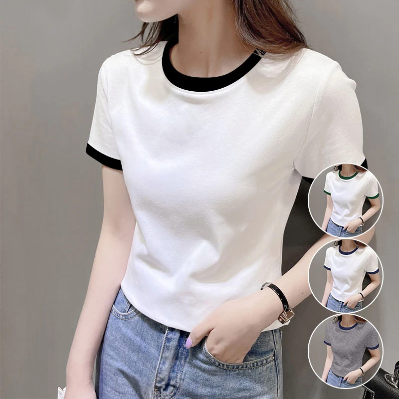 2025夏季白色正肩短袖t恤女士新款显瘦纯棉百搭精致上衣洋气女装