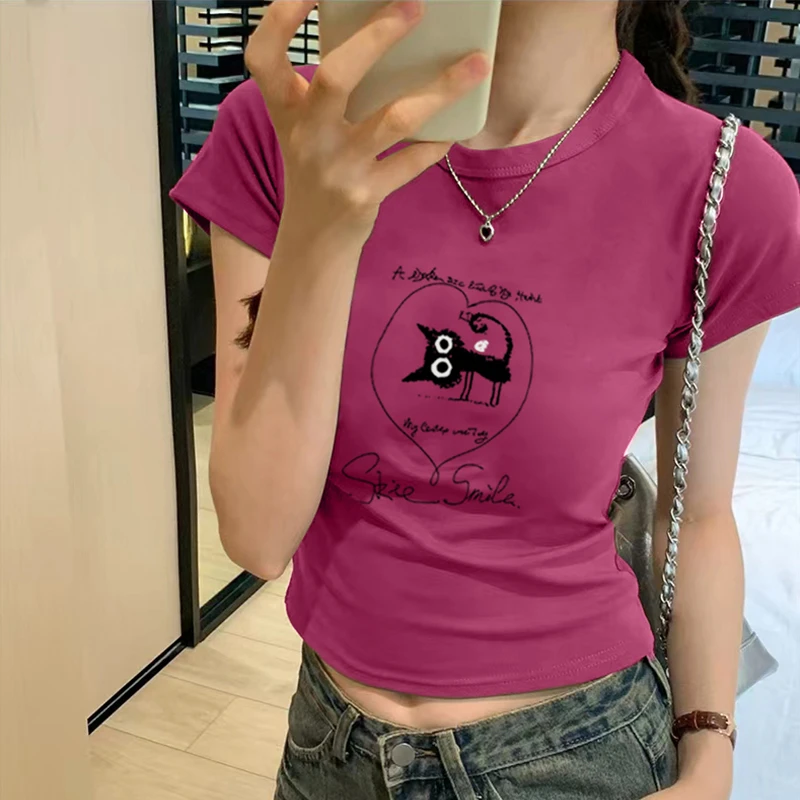 辣妹打底衫t恤女显瘦高腰春夏季修身短款内搭小个子短袖上衣女潮