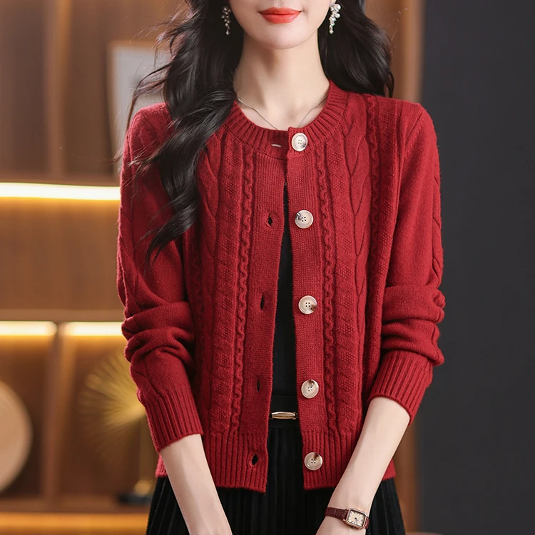 【绵羊毛】时尚百搭2024秋冬精致短款开衫薄款小外搭上衣长袖针织衫