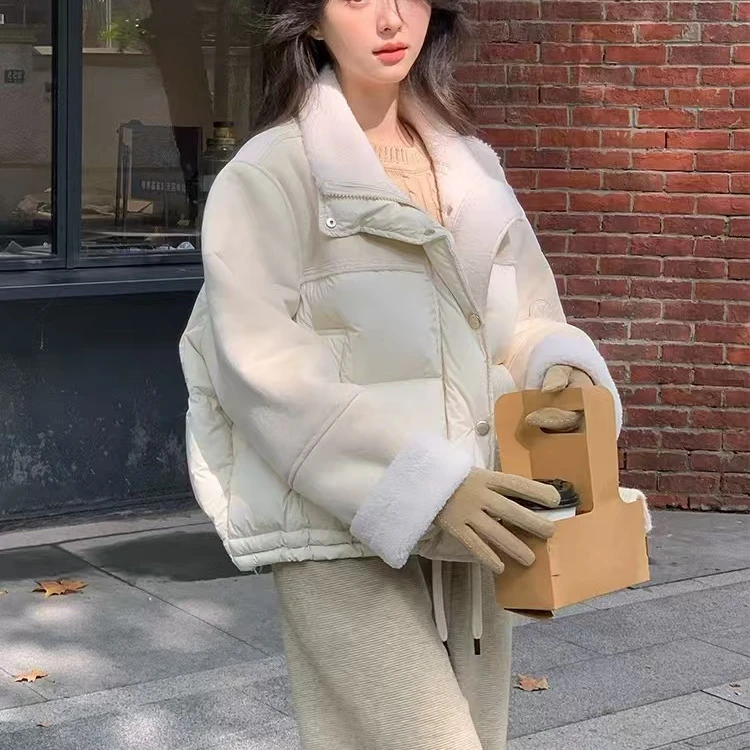 众和梦 9430短款棉服外套女2024冬季拼接皮毛一体立领小个子上衣