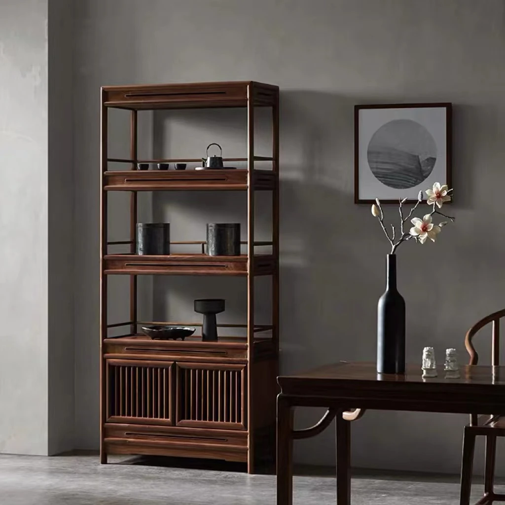 北美黑胡桃木禅意新中式书架茶叶柜置物架展示柜实木博古架茶室