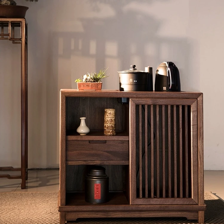 北美黑胡桃茶水柜烧水壶一体家用客厅禅意小茶台茶几桌茶边柜整装