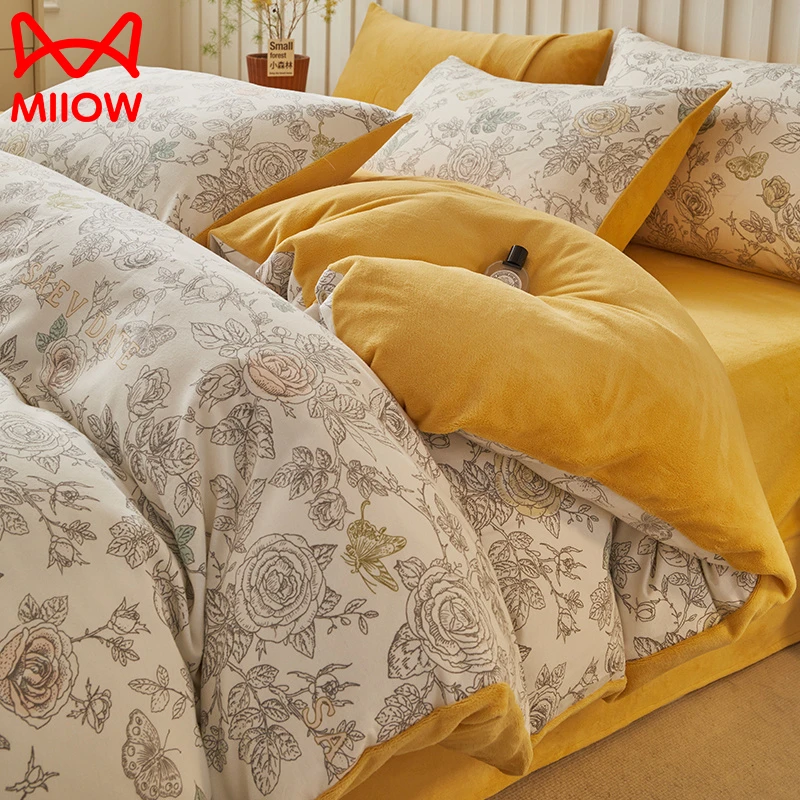 猫人A全棉磨毛B牛奶绒四件套纯棉冬季加厚保暖2024新款床上三件套