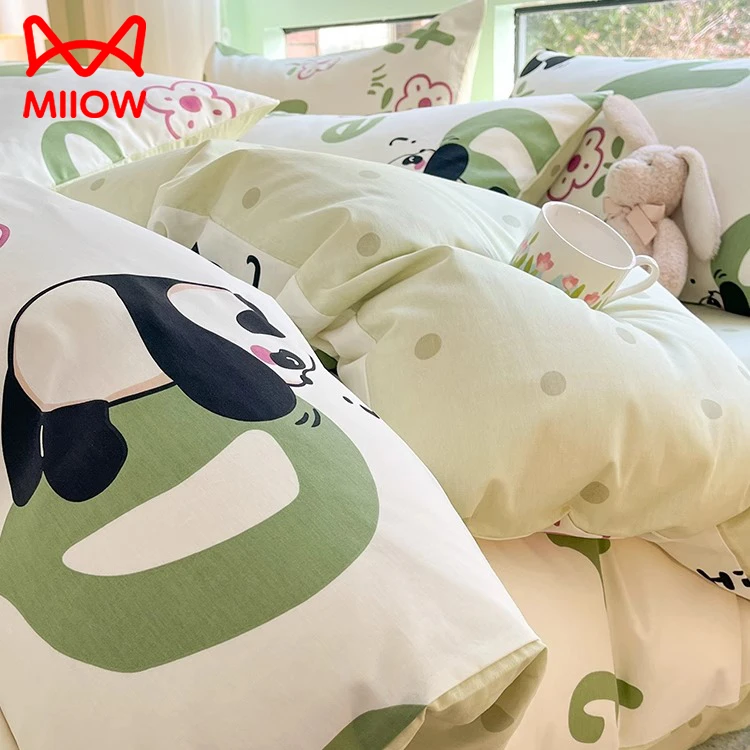 猫人小清新纯棉全棉四件套床单被套被罩单人学生宿舍床品三件套件