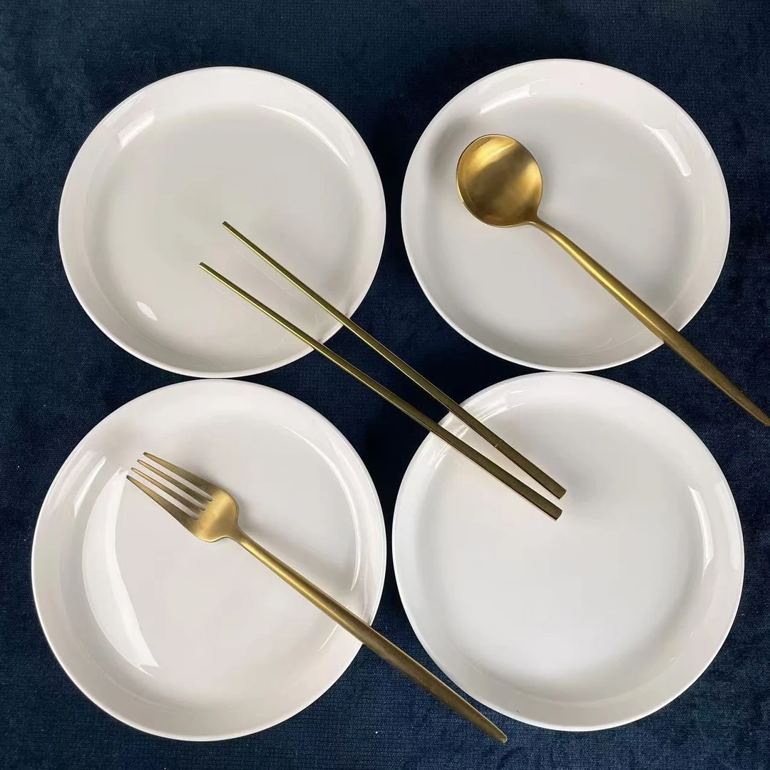 骨瓷纯白6寸窝盘四个陶瓷盘子