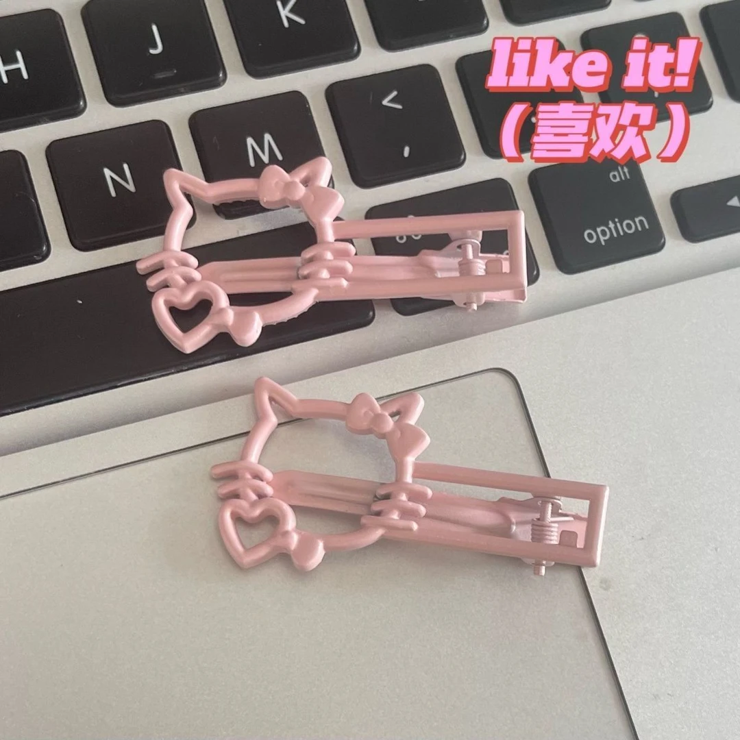 合粉粉kt边夹ins桃心少女卡通小猫发夹甜美发饰发卡学生刘海lu