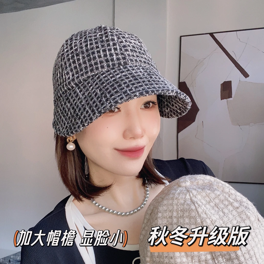 秋冬升级版露丝同款马术鸭舌帽宽檐亮丝格纹显脸小渔夫帽女D3630