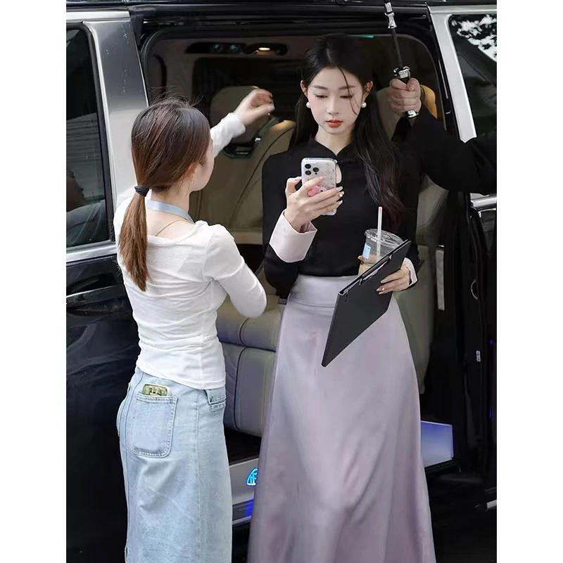 露思穿搭新中式国风套装提花上衣+高腰半身裙两件套女秋季新款