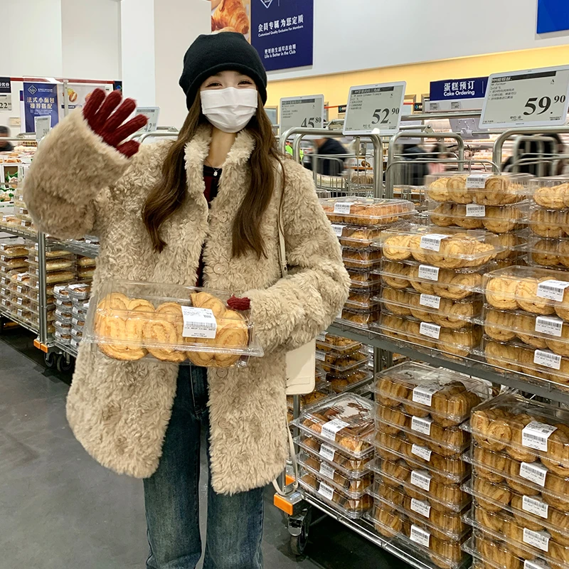 仿皮草环保泰迪毛毛外套女立领加厚韩女中长款大衣皮毛一体