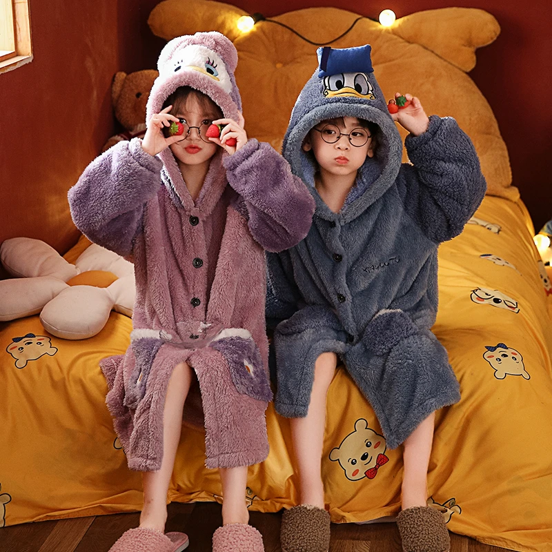 儿童睡袍冬季卡通珊瑚绒男女童睡衣加绒加厚保暖男女童睡袍家居服