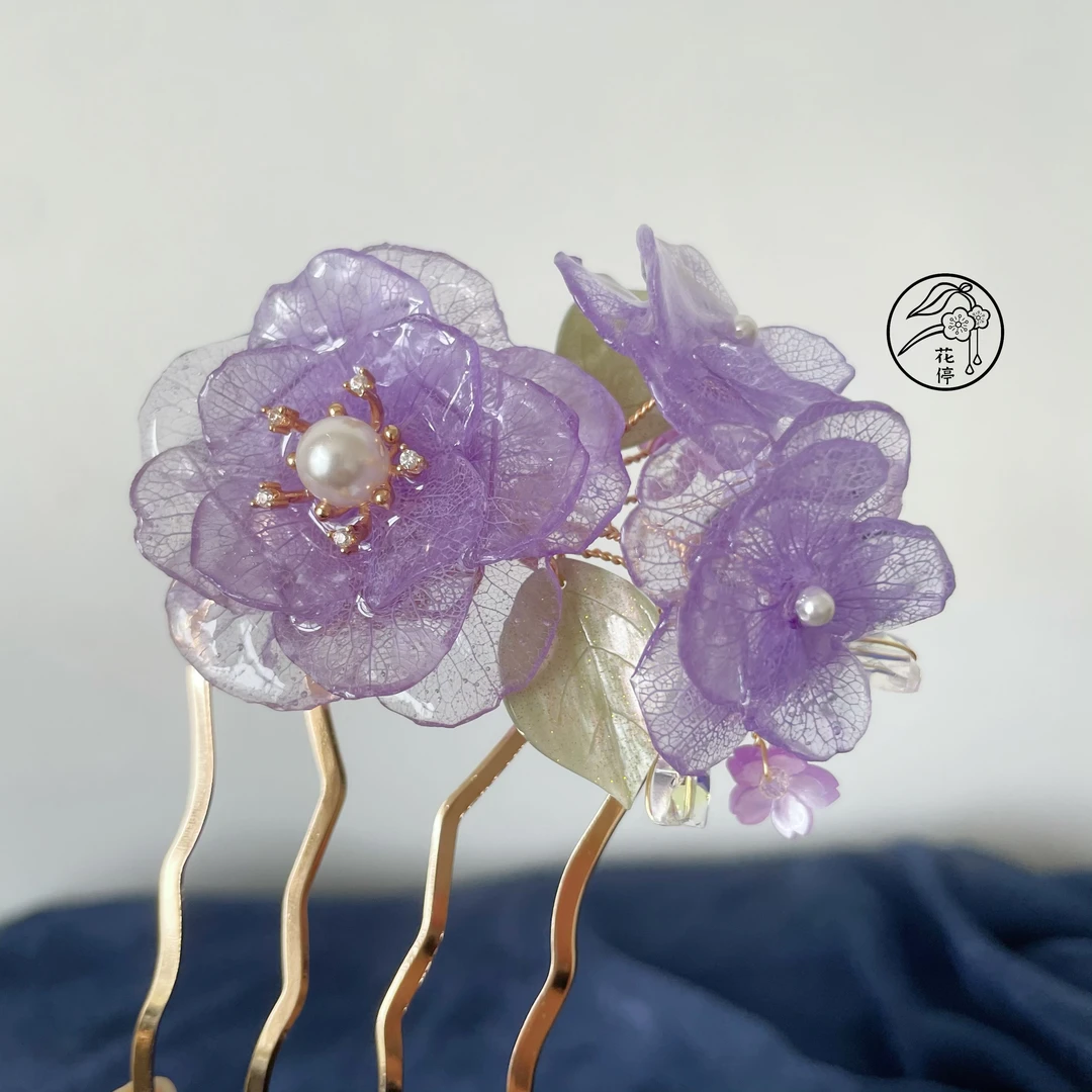 花停原创新款永生花发钗 古典花朵中式插梳发钗汉服配饰旗袍发饰