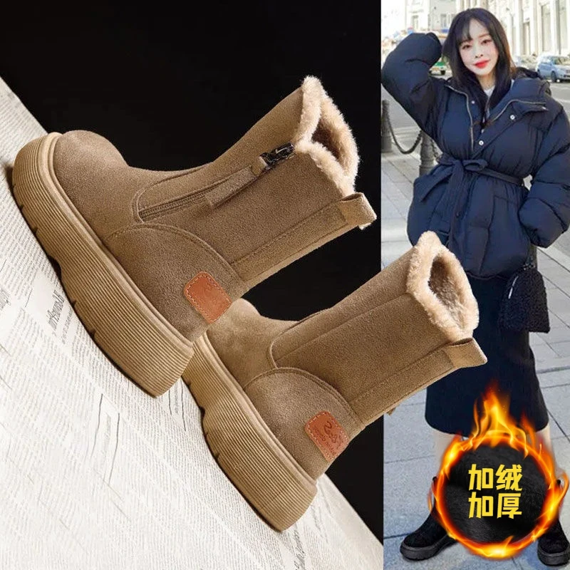 回力潮品女鞋洋气皮毛一体防雪地靴女冬季加绒加厚短靴2023年新款