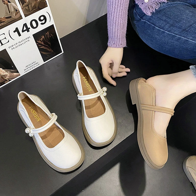 回力潮品玛丽珍白色单鞋女2023新款春秋法式晚晚温柔配裙子平底乐