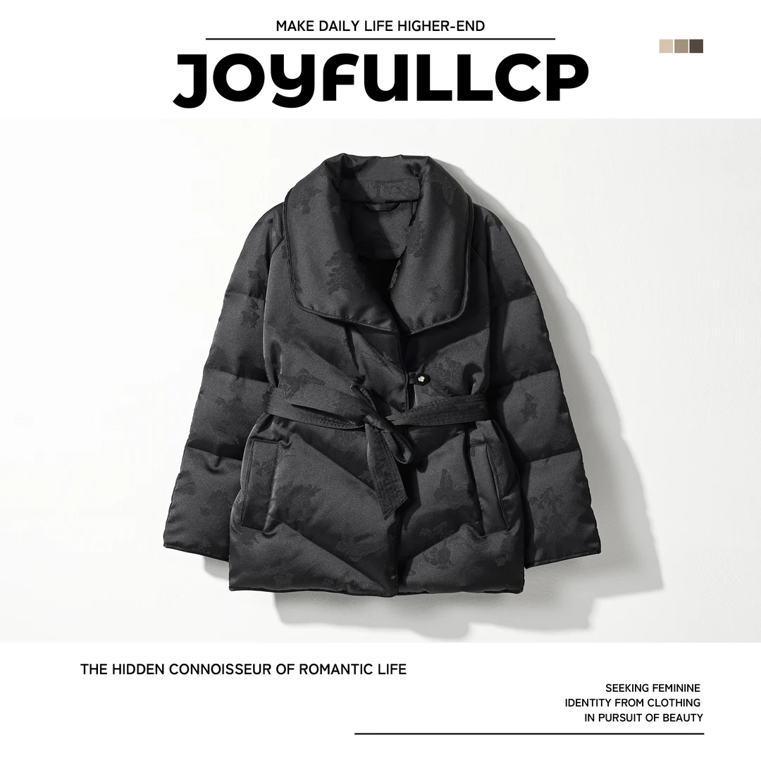 极简印花羽绒外套女黑色时尚休闲百搭潮流中长款保暖冬季设计师