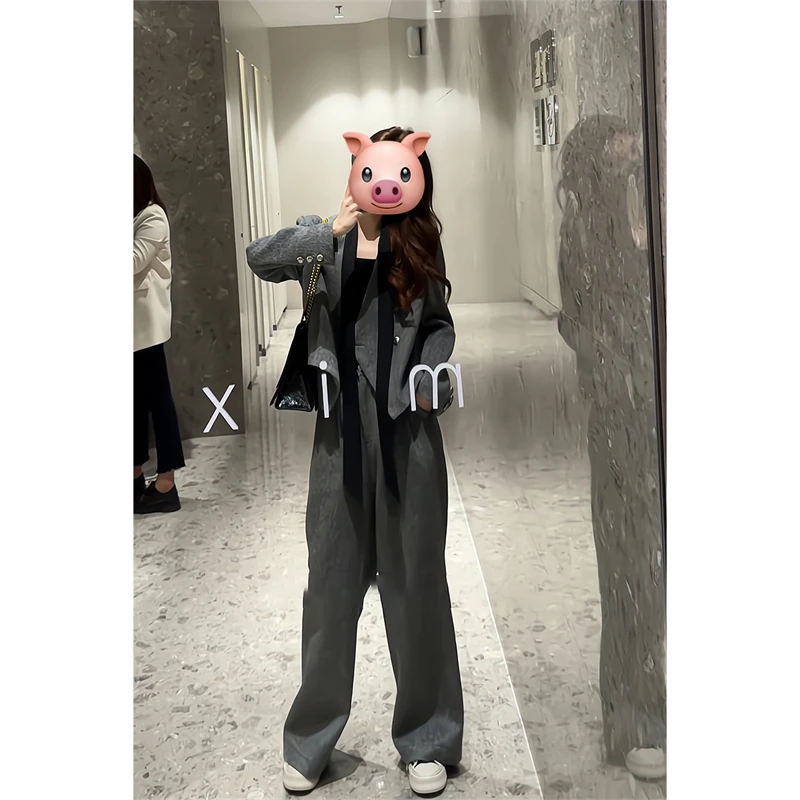 时尚套装女2024秋冬新款洋气显瘦高级感毛呢西装外套阔腿裤两件套