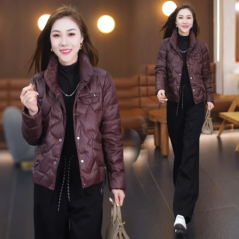 时尚羽绒棉服女2024冬季新款洋气显瘦小个子百搭白鸭绒短款外套潮