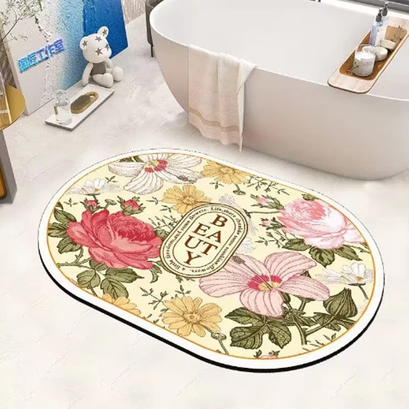 3D硅藻泥地垫家用浴室卫生间防滑吸水速干脚垫毯花卉可剪裁