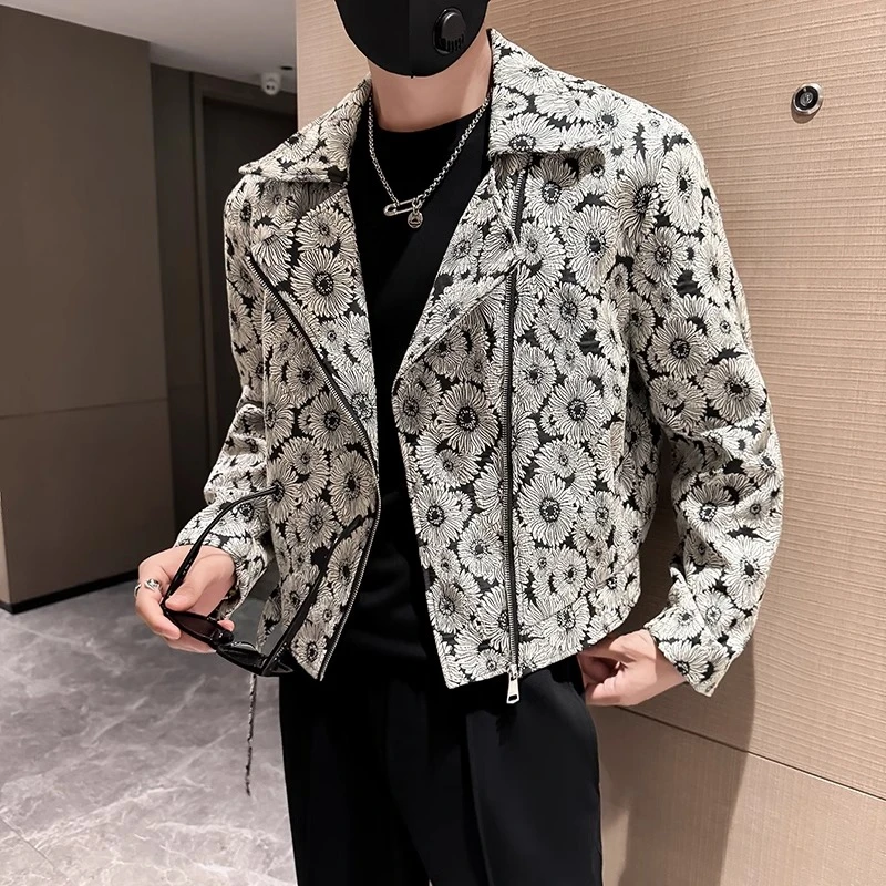 弗基马奇重磅提花夹克男士春秋季西装领短款风衣新款秋装潮牌外套