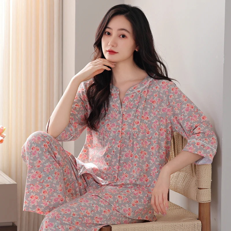 睡衣女款爆款2025新款出门款纯棉套装夏季外出洋气夏天可外穿薄款