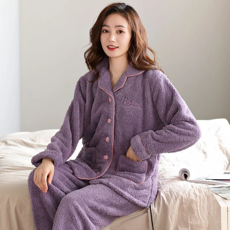 睡衣女秋冬季珊瑚绒外穿加厚冬天保暖冬季法兰绒加绒加厚家居服女