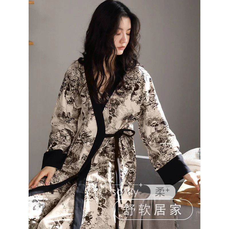 2025新款睡衣女春秋季纯棉长袖长裤宽松睡袍全棉家居套装轻奢显瘦