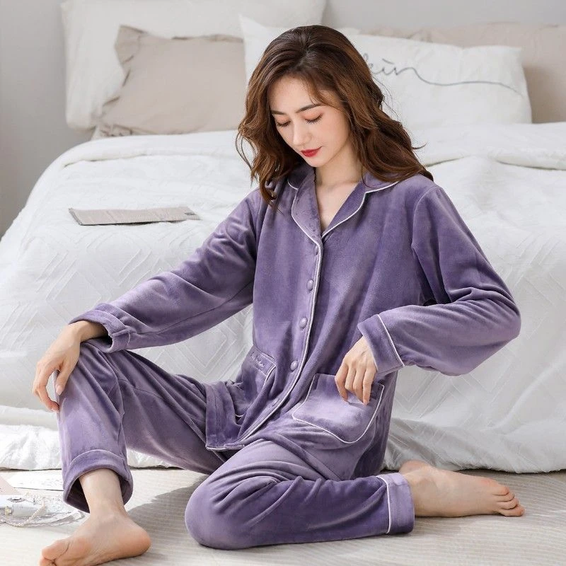 睡衣女春秋款珊瑚绒加厚加绒冬季法兰绒女款秋冬海岛绒冬款家居服