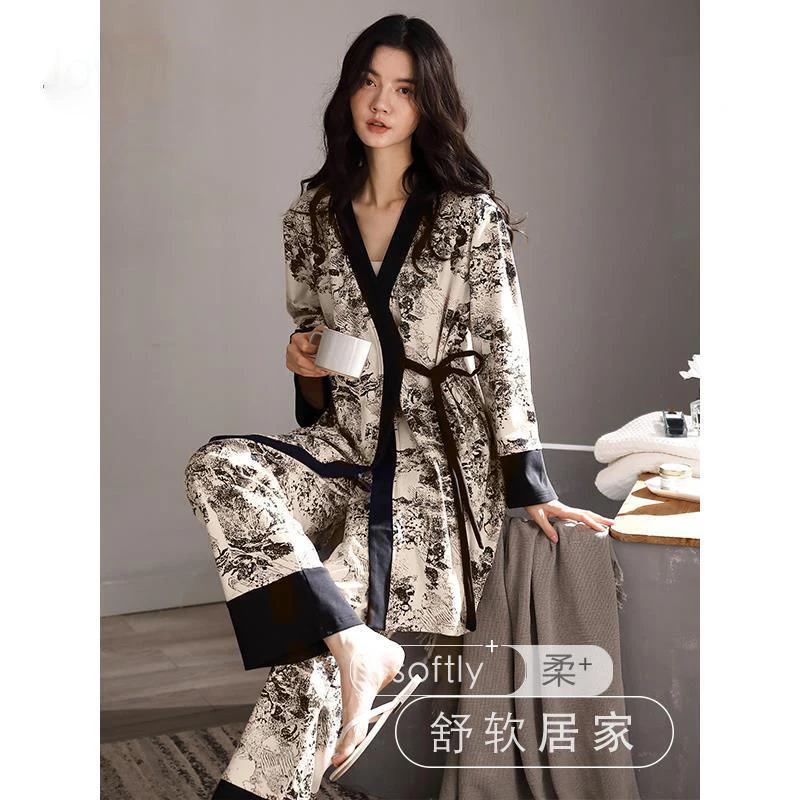 2025新款睡衣女春秋季纯棉长袖长裤宽松睡袍全棉家居套装轻奢显瘦