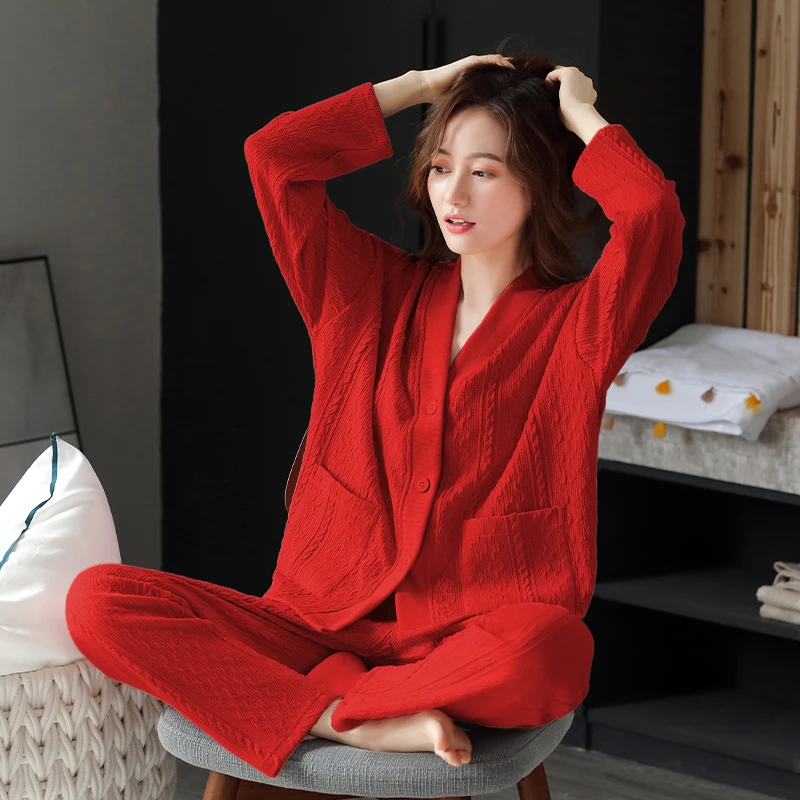 大红色睡衣女款爆款2025新款春秋纯棉长袖女士大码秋季家居服套装