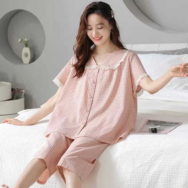 睡衣女夏季女款爆款2025新款夏天纯棉居家套装大码女士高档家居服
