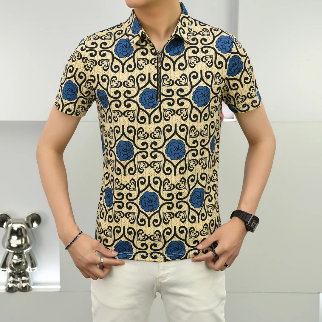 江南婷姐优选欧货-胸标休闲翻领夏唐装男式时尚欧美T恤