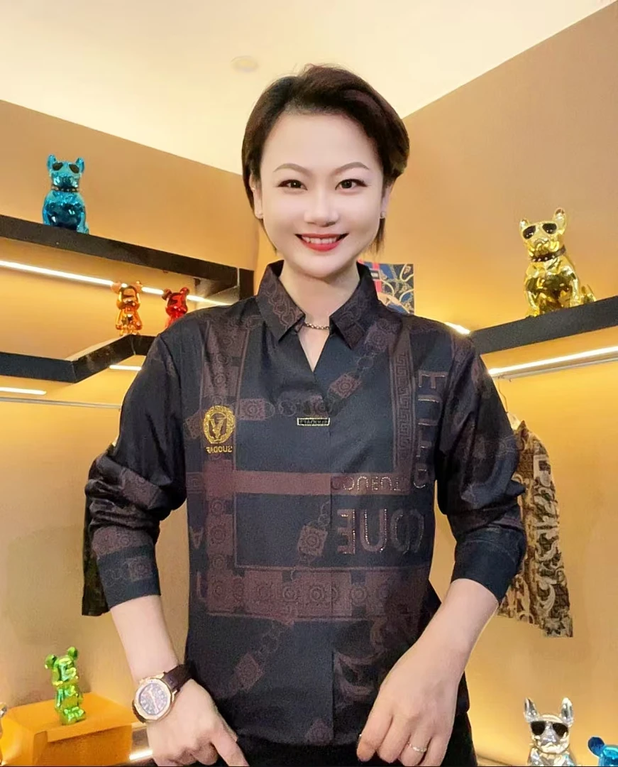 江南婷姐优选欧货-胸标休闲翻领男式时尚秋唐装欧美T恤