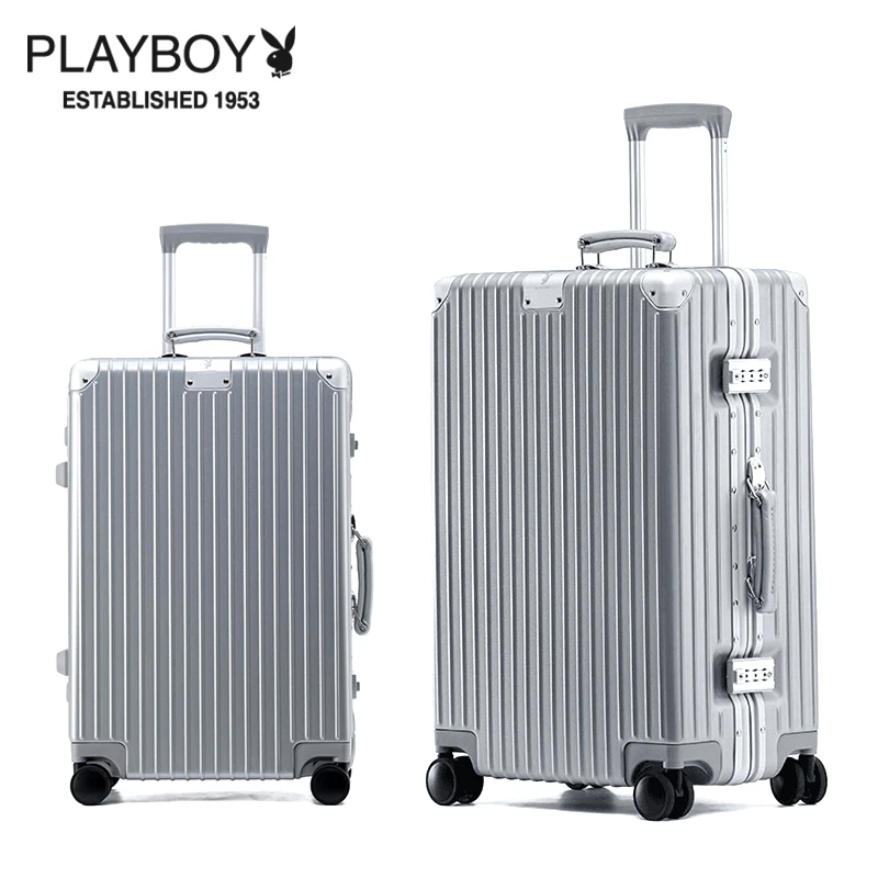 花花公子便携式登机行李箱高档防刮高端旅行行李箱拉杆箱铝框时尚