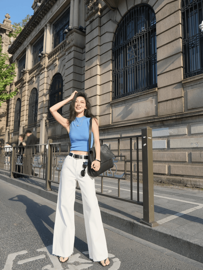 白色牛仔裤女高腰阔腿白色裤2024年夏季新款薄款直筒裤子韩版宽松