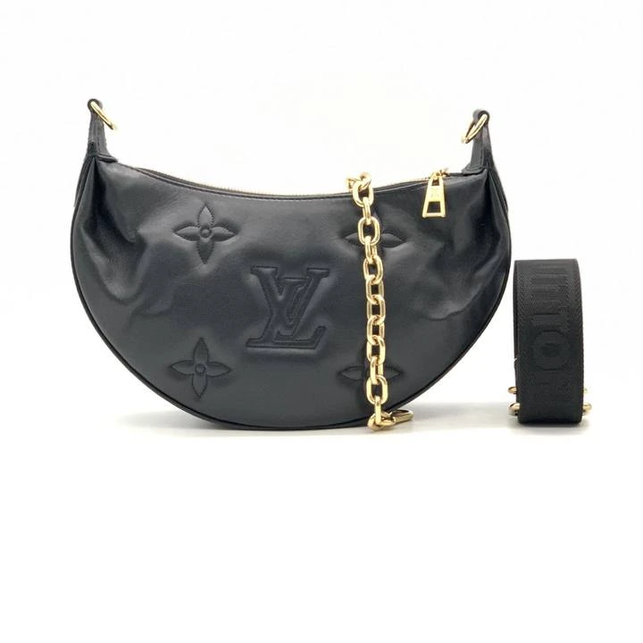 95新 LouisVuitton/路易威登 牛奢网/LV黑金全皮月亮包腋下包