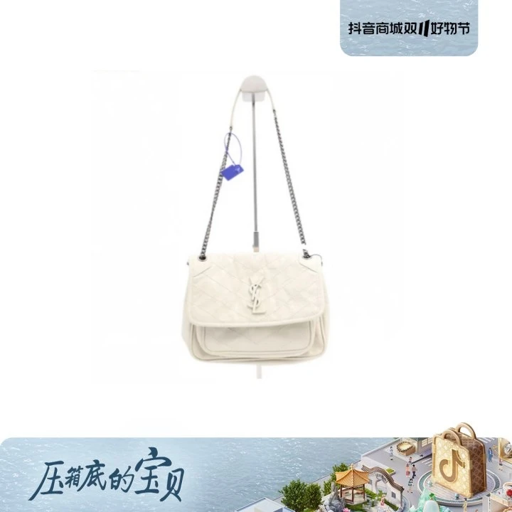 99新 YSL/圣罗兰 牛奢网/圣罗兰白色中号D扣niki链条包