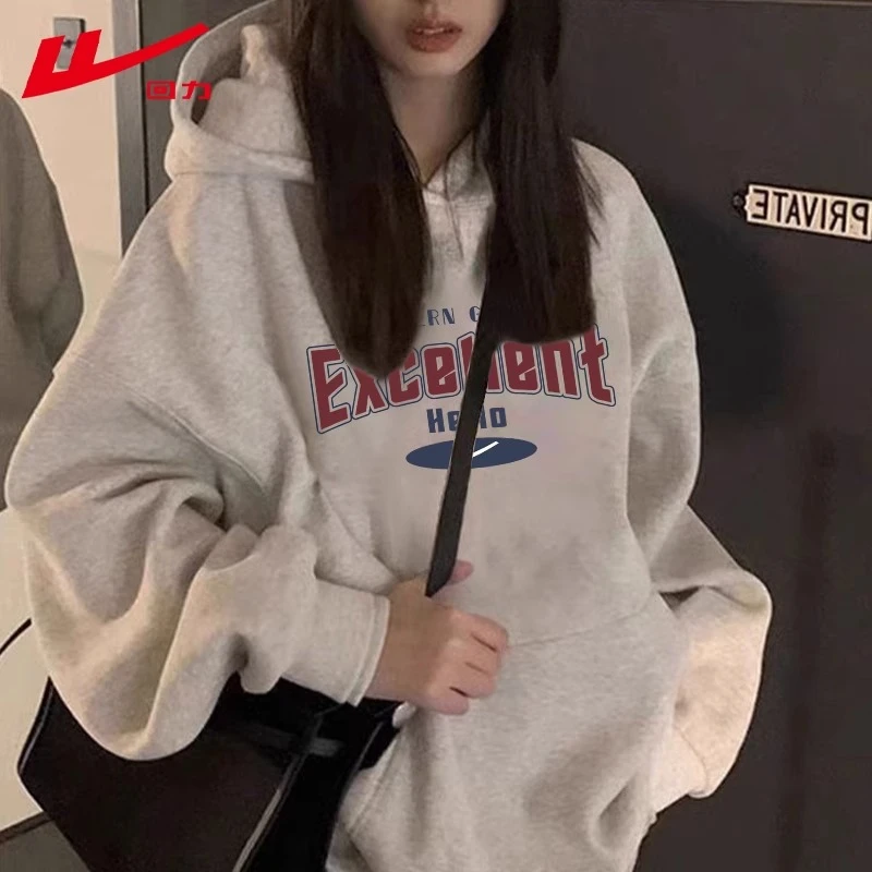 回力潮牌卫衣男女2025白灰色美式潮牌加绒加厚宽松连帽春秋冬外套