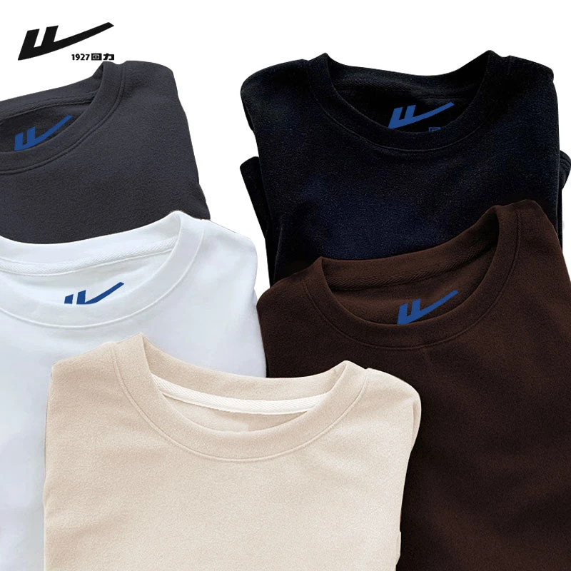 回力2024秋冬季保暖德绒阳离子长袖运动T恤女打底衫圆领修身内搭